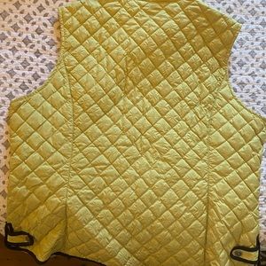 Eddie Bauer Vest in Chartreuse with Brown Trim. Quilted Vest. Size XXL